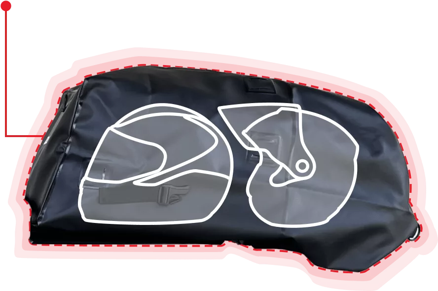 ROROBAG 3 雙帽容量設計，可收納兩頂安全帽，滿足長途騎行需求。