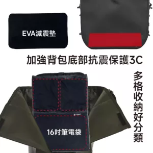 WAWABAG 2的筆電袋及EVA墊攜帶電腦方便又安心，重機後背包、防水後背包，滿足日常通勤與戶外冒險需求。