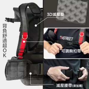 WAWABAG 2有舒適透氣的背靠墊、減壓背帶還可額外安裝腰帶減輕負重，重機後背包、防水後背包，輕便且耐用，適合長途旅程。